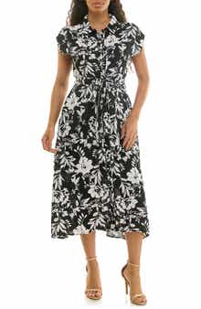Nina Leonard Print Short Sleeve Shirtdress