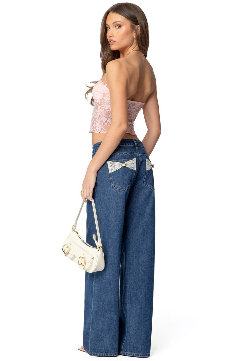 Lacey Bow Pocket Low Rise Wide Leg Jeans, Alternate, color, BLUE