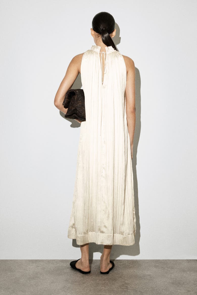 Crinkled-satin Midi Dress, Alternate, color, ECRU