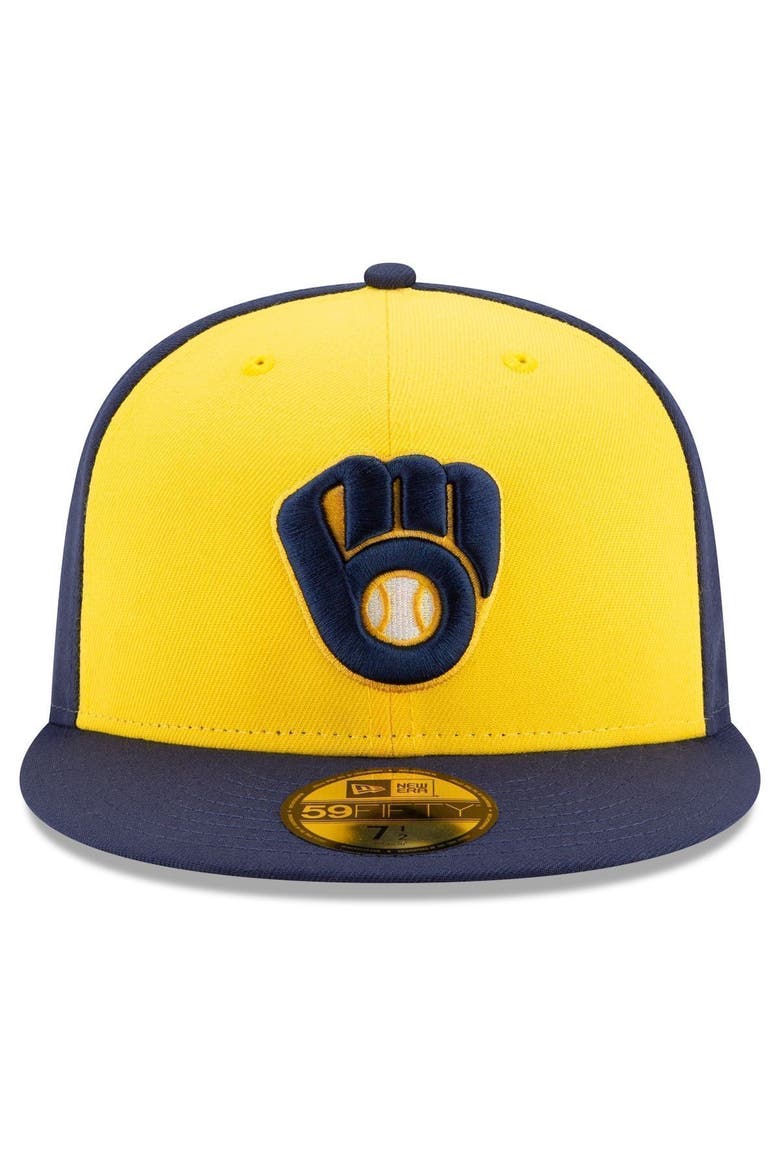 Men's New Era Navy/Yellow Milwaukee Brewers Alternate Authentic Collection On-Field 59FIFTY Fitted Hat, Alternate, color, NAVY