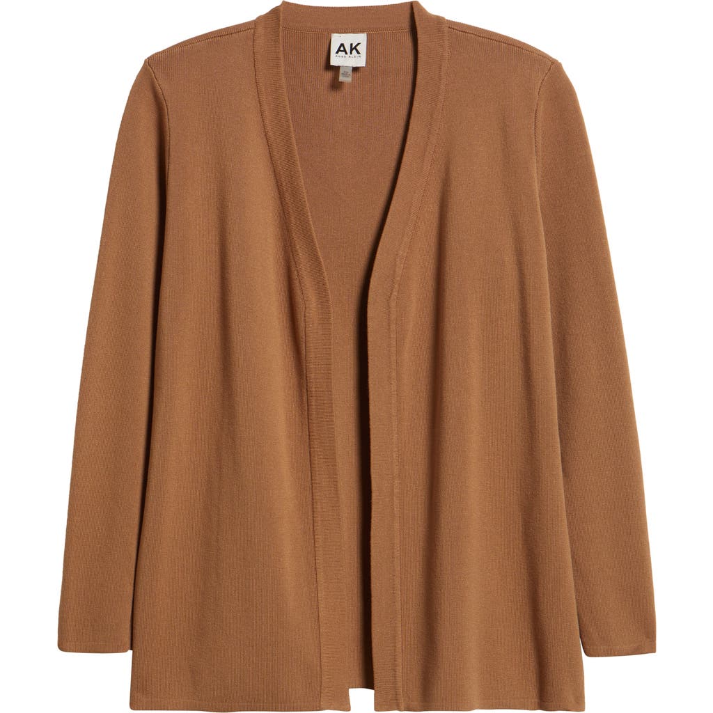 Ak Anne Klein Plus Size Kissing-front Side-slit Cardigan In Brown