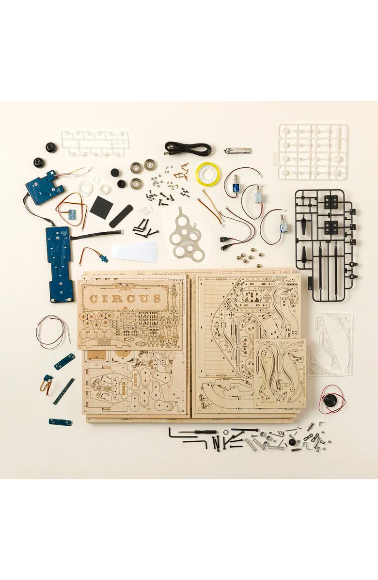 Uncommon Goods Pinball Machine DIY Building Kit by ROBOTIME, Alternate, color, Beige