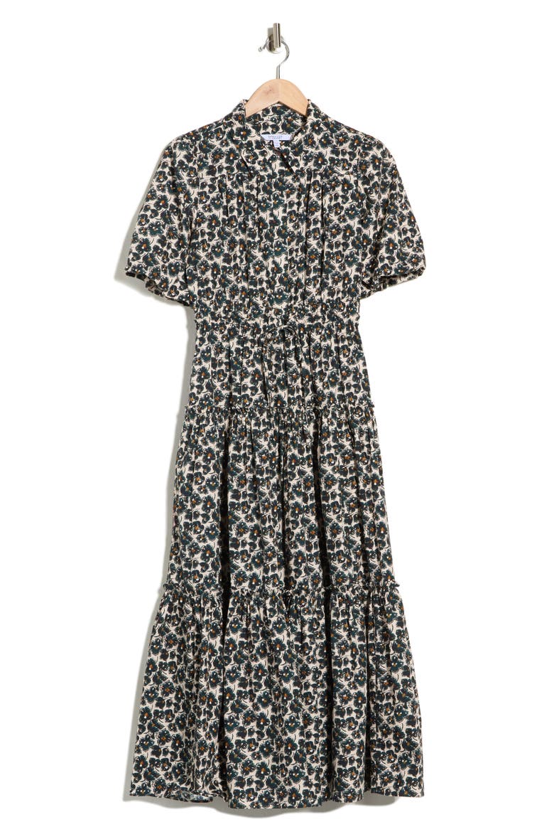 Dahlia Balloon Sleeve Cotton Shirtdress, Alternate, color, TEAL ANEMONE FLORAL