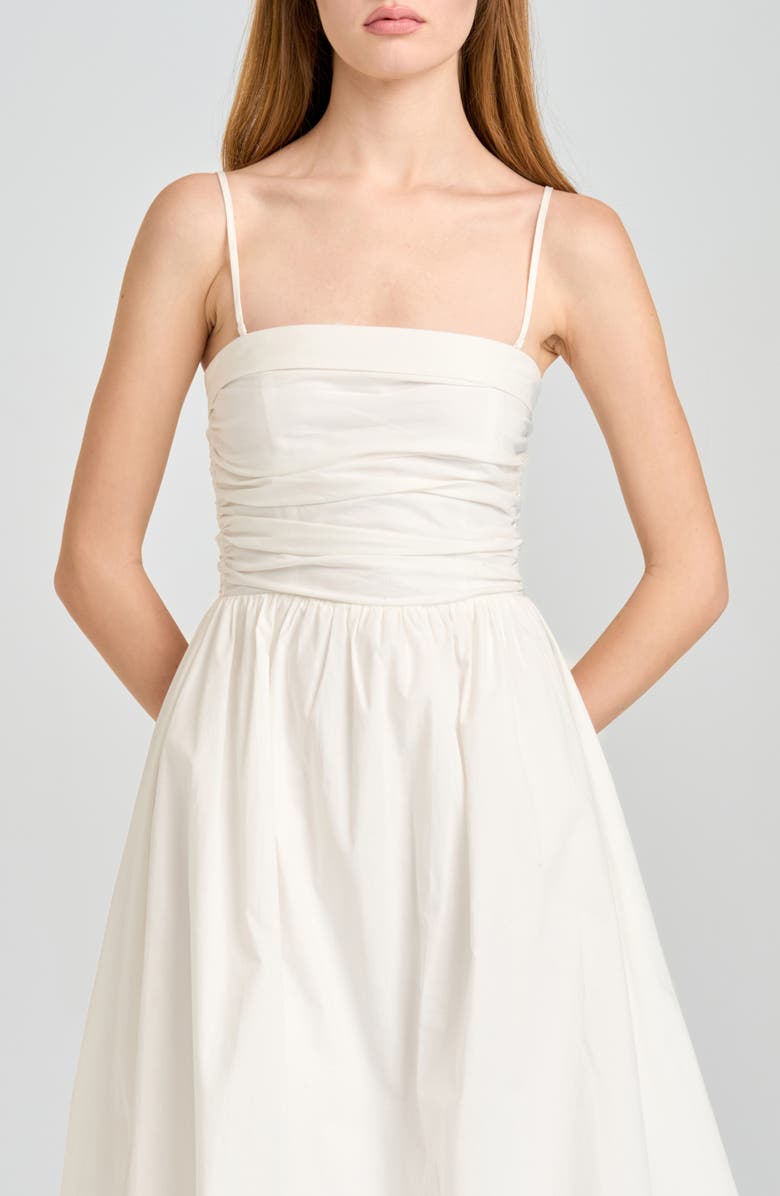 WAYF Katherine Bubble Hem Stretch Cotton Midi Dress, Alternate, color, Ivory