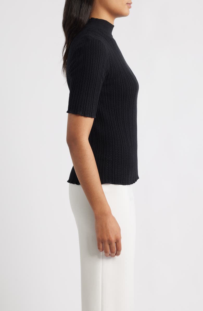 Anne Klein Mock Neck Short Sleeve Cotton Blend Sweater, Alternate, color, Anne Black