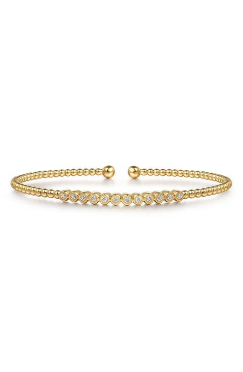 Bujukan Diamond Bezel Beaded Cuff Bracelet