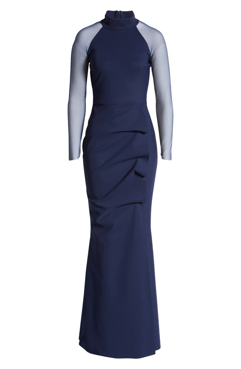 Chiara Boni La Petite Robe Maylys Illusion Mesh Mock Neck Trumpet Gown, Alternate, color,