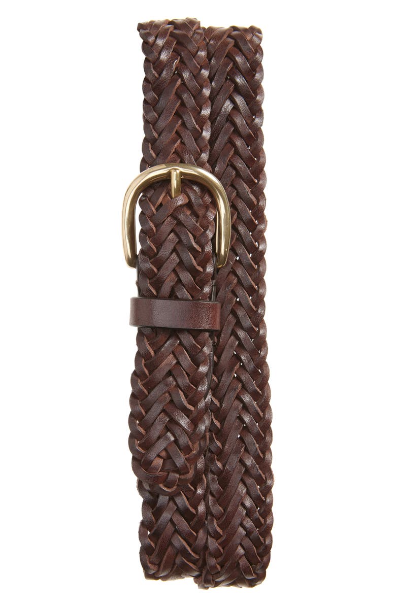 TO BOOT NEW YORK Braided Leather Belt, Main, color, Dark Brown