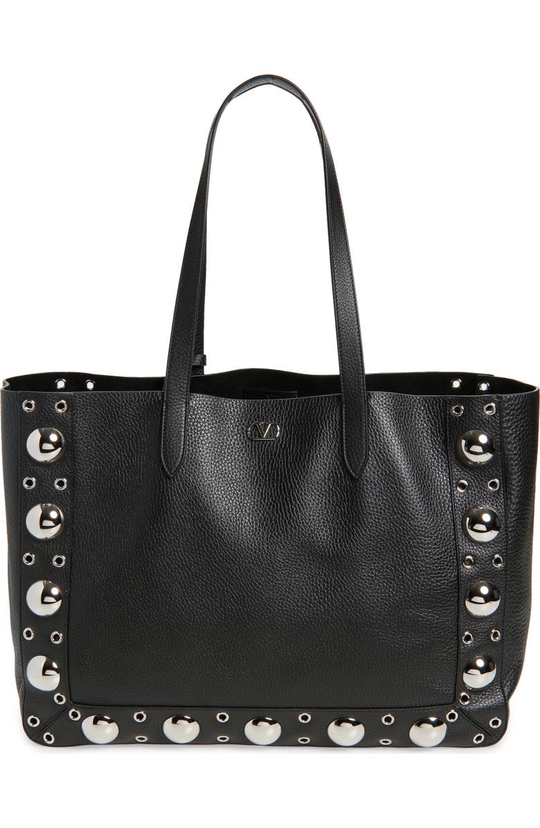 Valentino Garavani Large Nellcôte Grommet Leather Tote, Main, color, Black