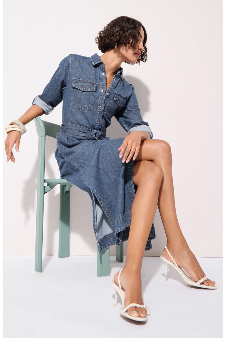 Belted Denim Shirtdress, Alternate, color, BLUE