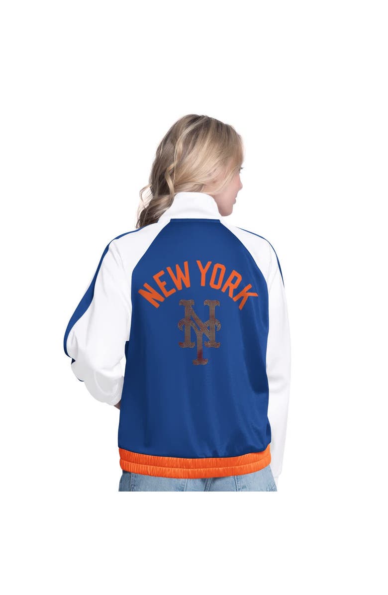 G-III SPORTS BY CARL BANKS Women's G-III Sports by Carl Banks White/Royal New York Mets Rally Rhinestone Raglan Full-Zip Track Jacket, Alternate, color, White