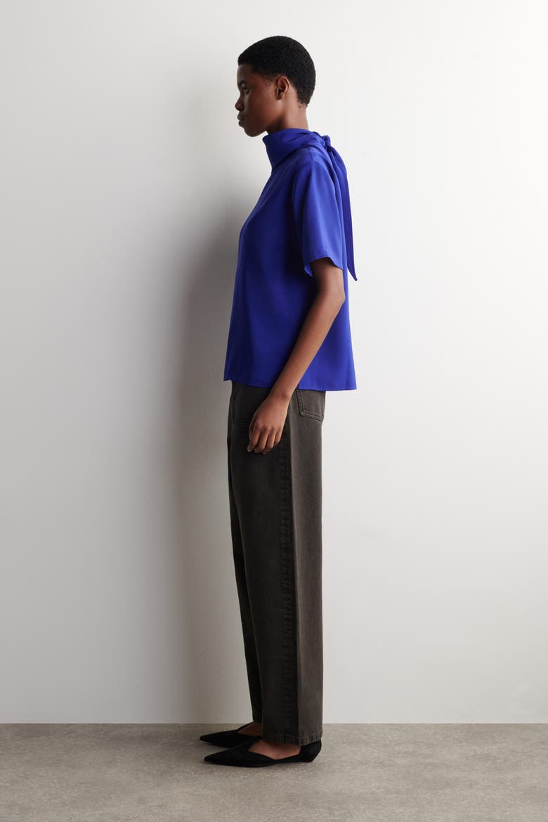 Draped Scarf-Detail Top, Alternate, color, COBALT BLUE