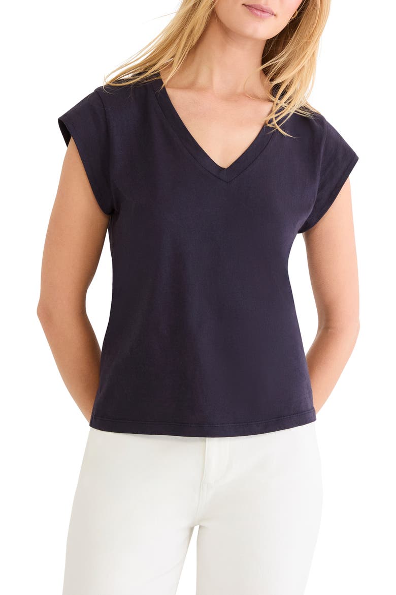 Cap Sleeve Cotton T-Shirt, Main, color, DARK INDIGO