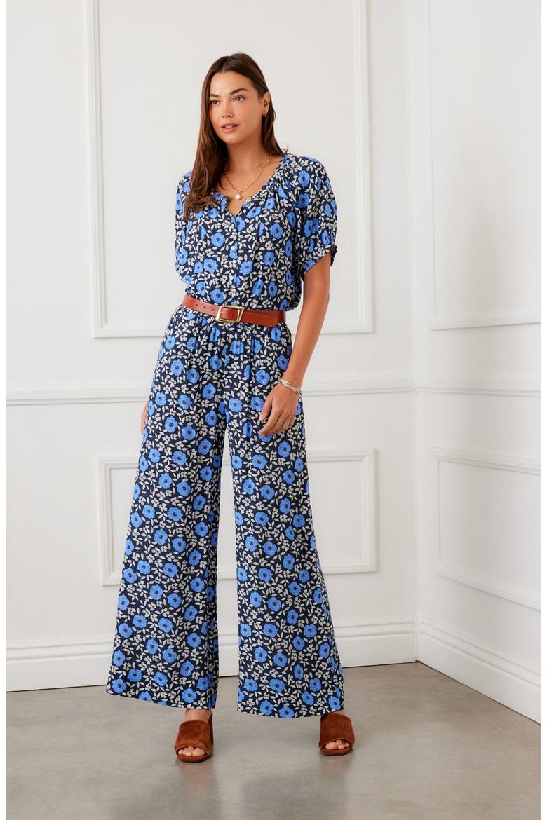 Floral Button-Up Peasant Top, Alternate, color, BLUE PRINT