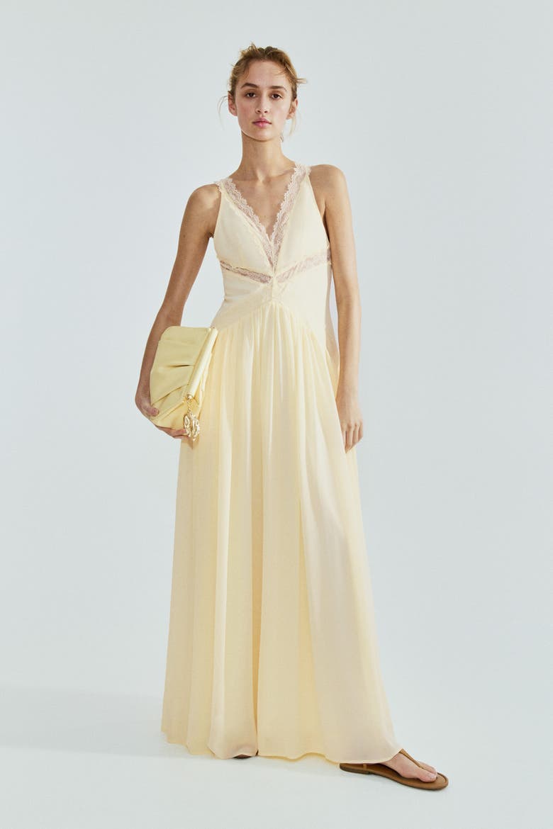 Lace-inset Chiffon Dress, Alternate, color, Yellow