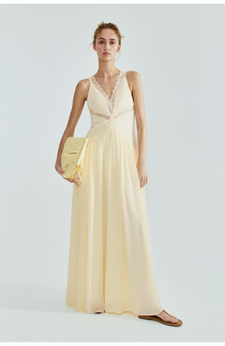 H&M Lace-inset chiffon dress, Alternate, color, Yellow