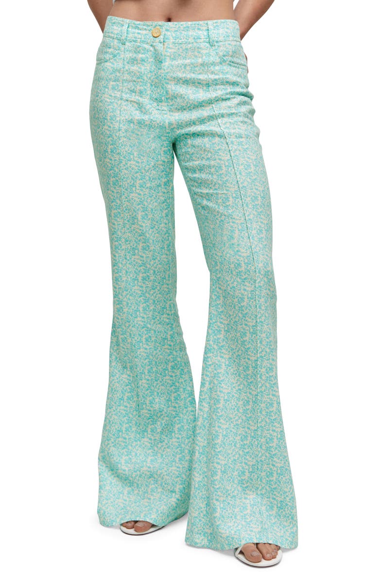 MANGO Floral Linen Blend Flare Pants, Main, color, 