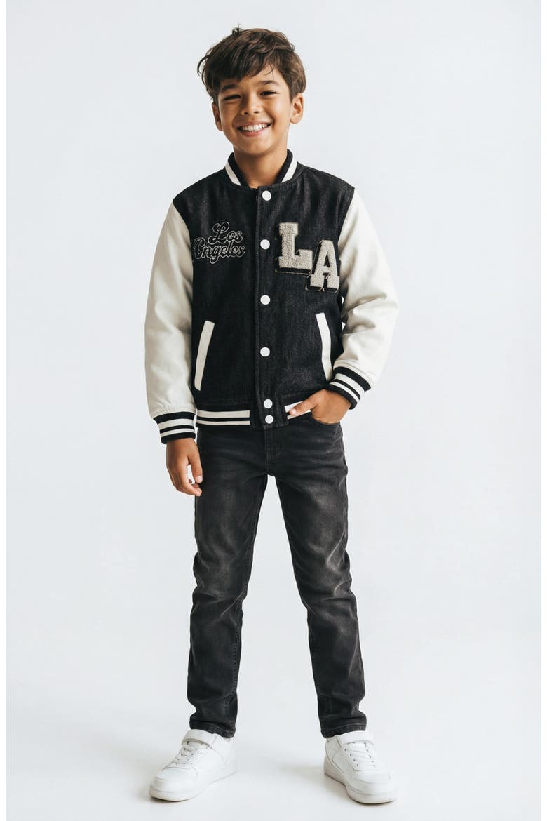 Kids' Los Angeles Varsity Jacket, Alternate, color, BLACK