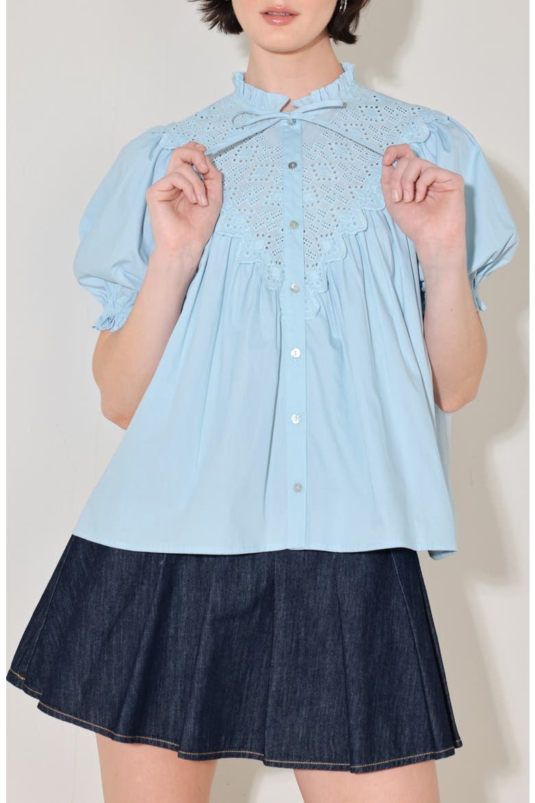 Puff Sleeve Cotton Baby Doll Top, Main, color, LIGHT BLUE