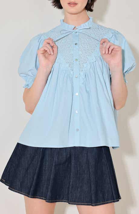 FREEMARKET Puff Sleeve Cotton Baby Doll Top