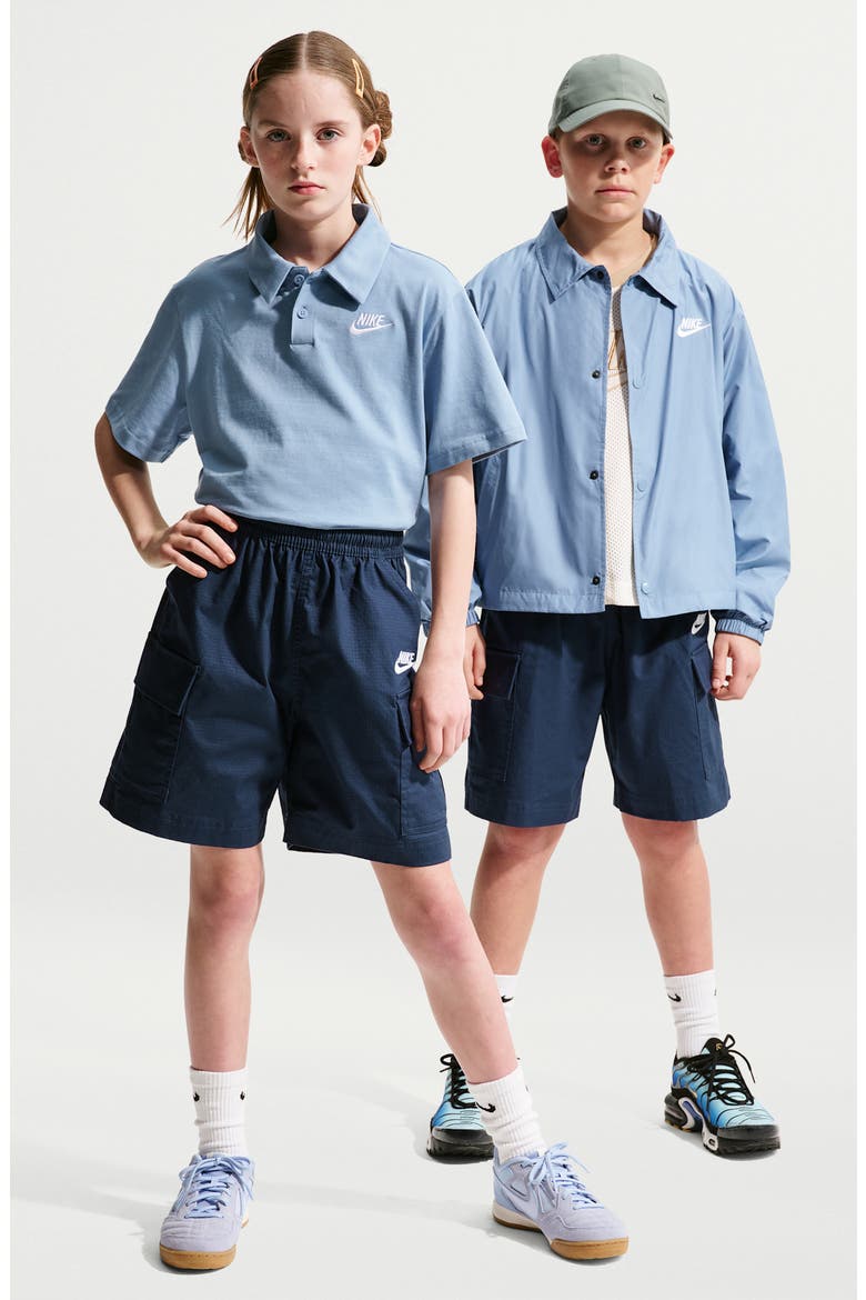 Kids' Sportswear Club Woven Cargo Shorts, Alternate, color, MIDNIGHT NAVY/ WHITE