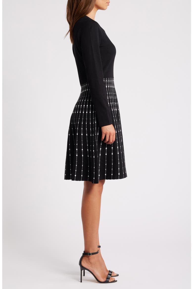 Pattern Long Sleeve Knit Dress, Alternate, color, BLACK/ WHITE