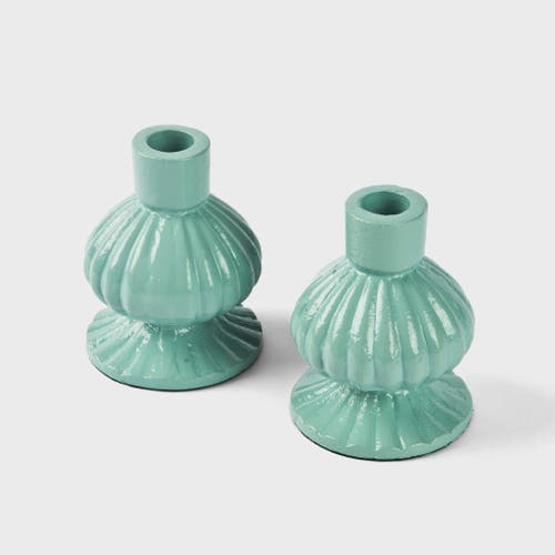 Mela Artisans Sculpted Aluminum Candlesticks In Green
