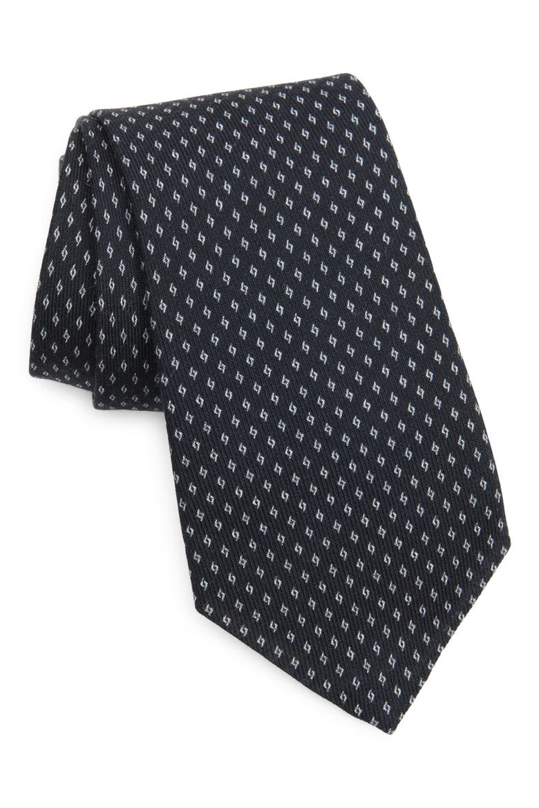 Bond St. Geo Jacquard Cashmere & Mulberry Silk Tie, Main, color, NAVY