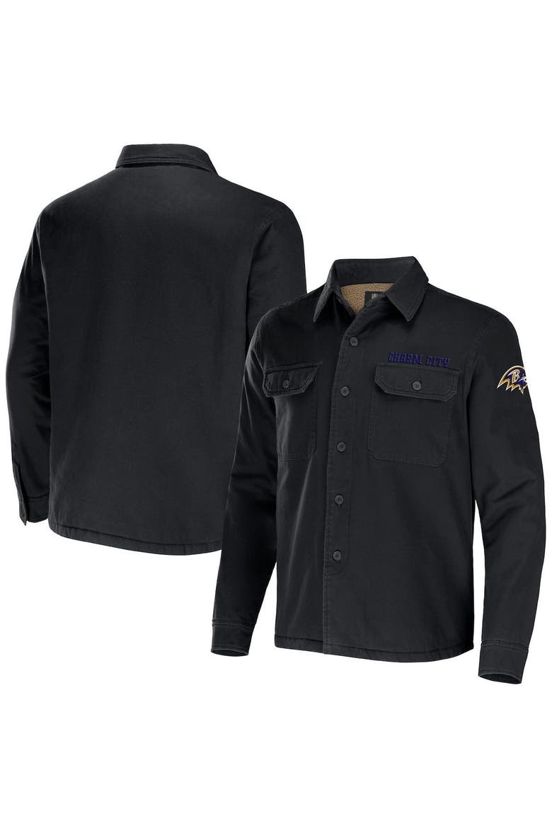 Men's NFL x Darius Rucker Collection by Fanatics Black Baltimore Ravens Canvas Button-Up Shirt Jacket, Main, color, Black