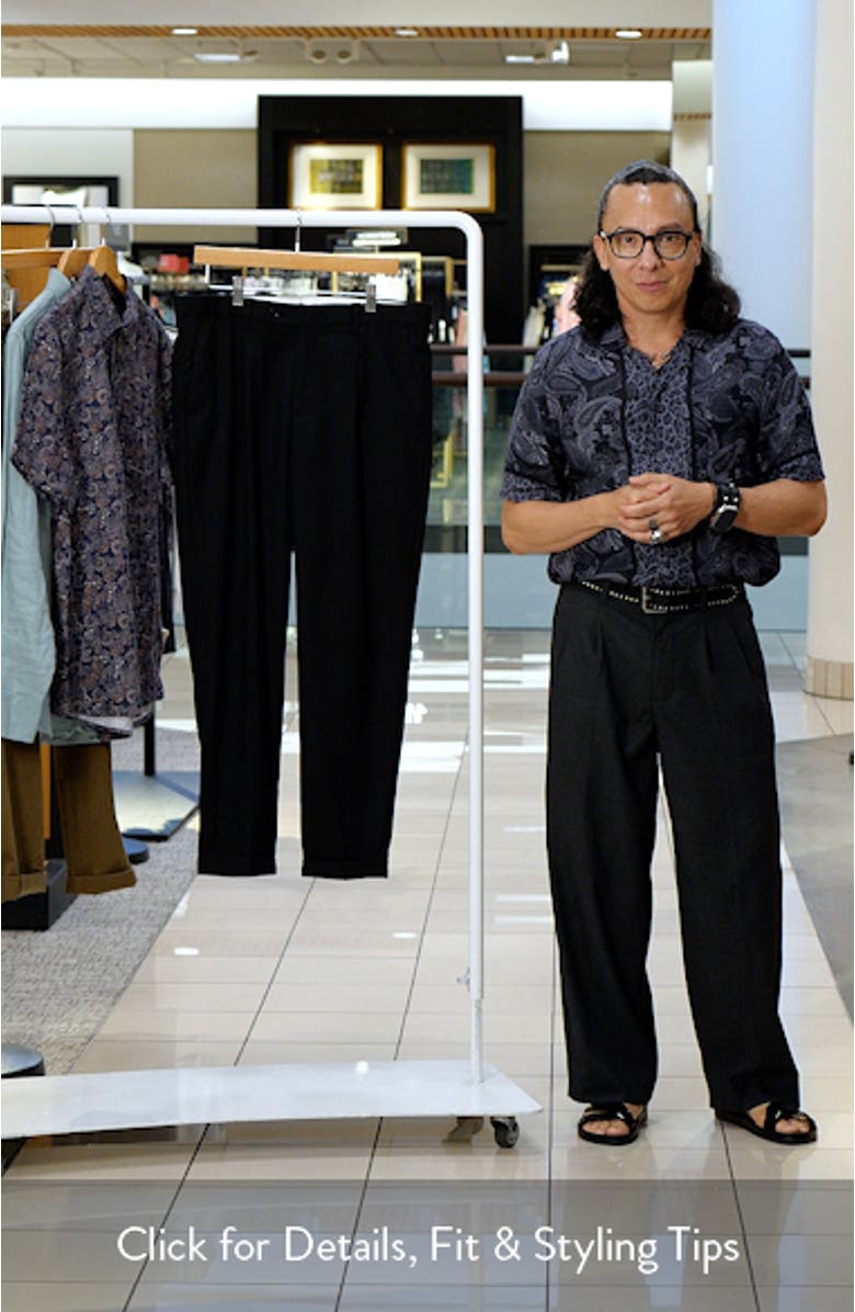 Slim Fit Pleated Black Stretch Dress Pants, sales video thumbnail