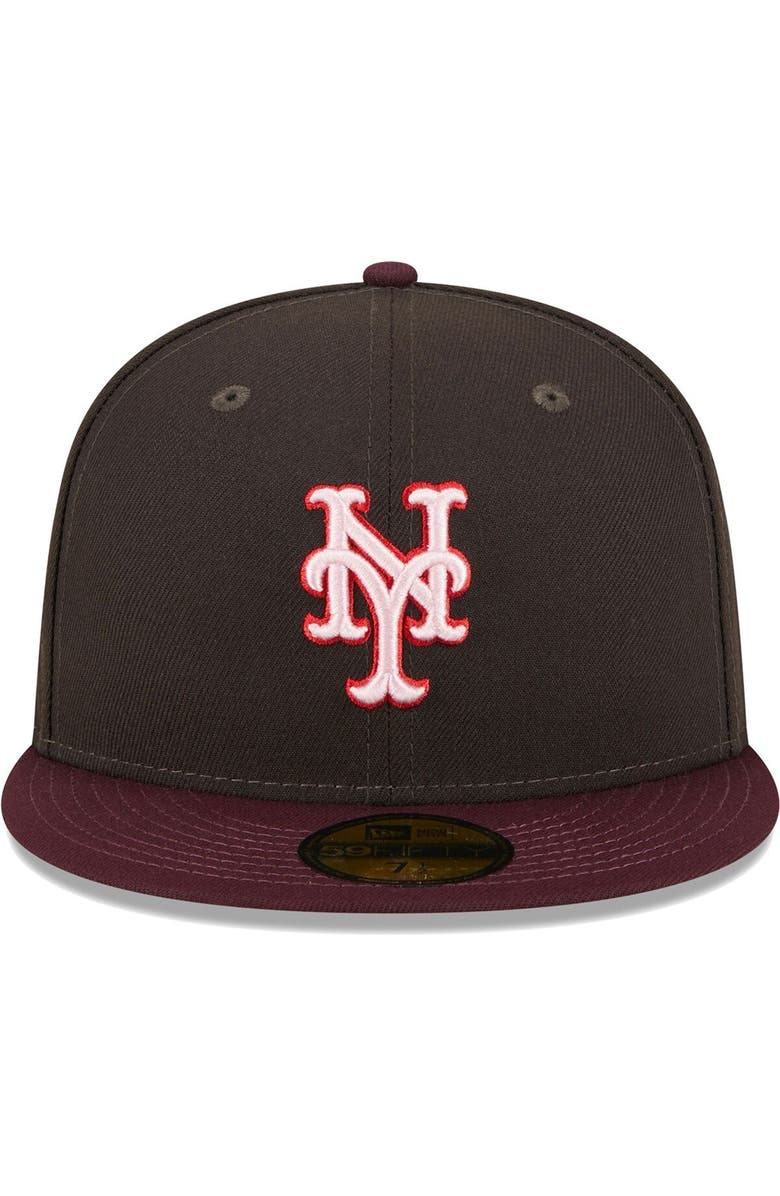 New Era Men's New Era Brown/Maroon New York Mets Chocolate Strawberry 59FIFTY Fitted Hat, Alternate, color,