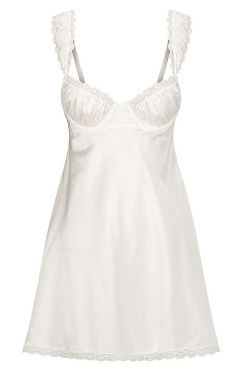 Kat The Label Celeste Lace Trim Satin Slip In Ivory