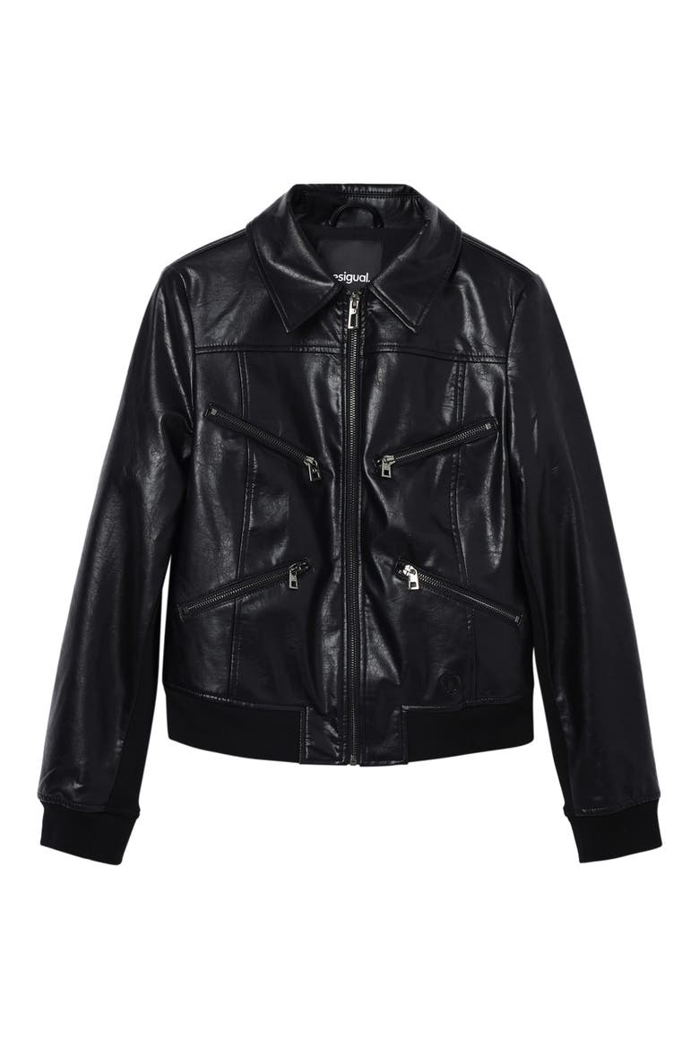 Retro Faux Leather Biker Jacket, Alternate, color, BLACK