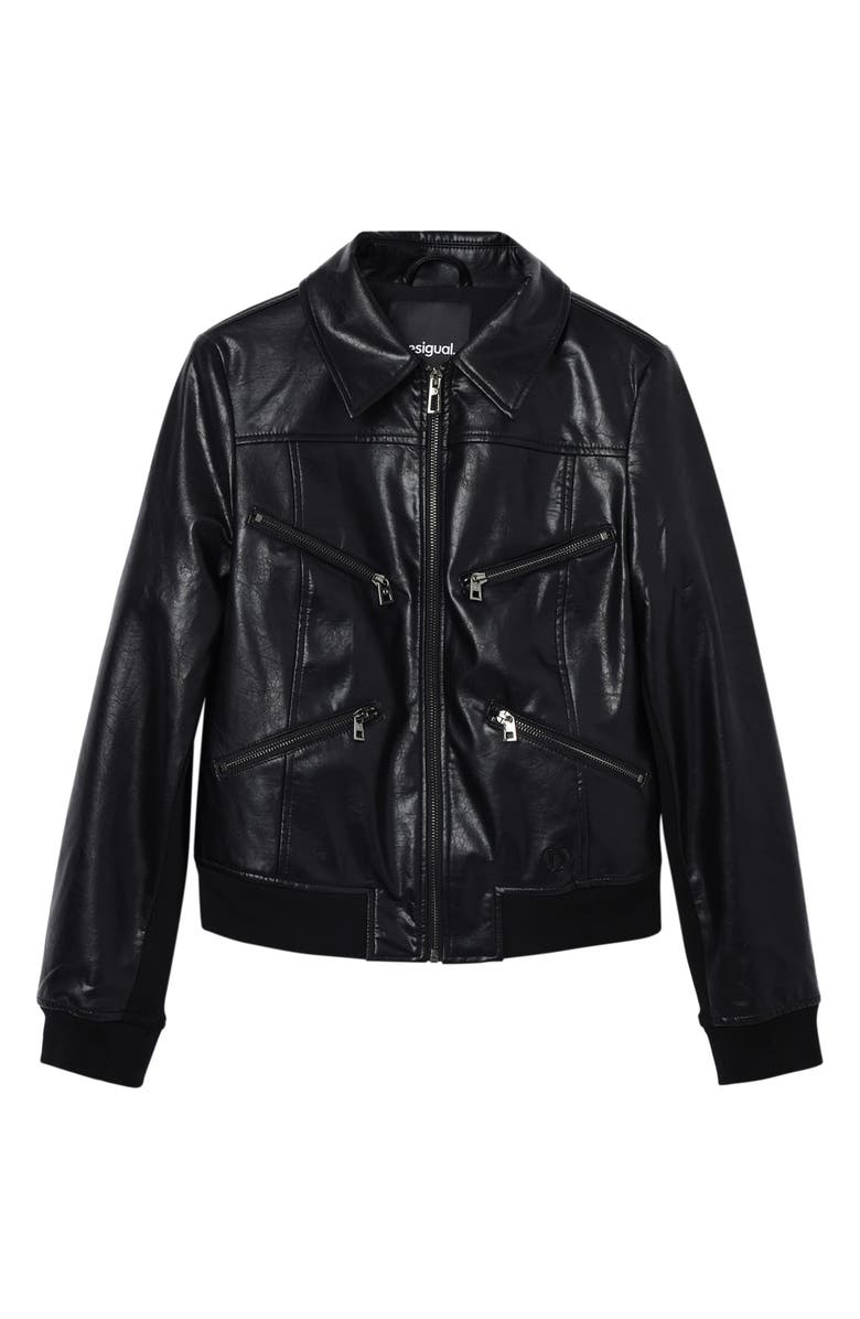 Desigual Retro Faux Leather Biker Jacket, Alternate, color,