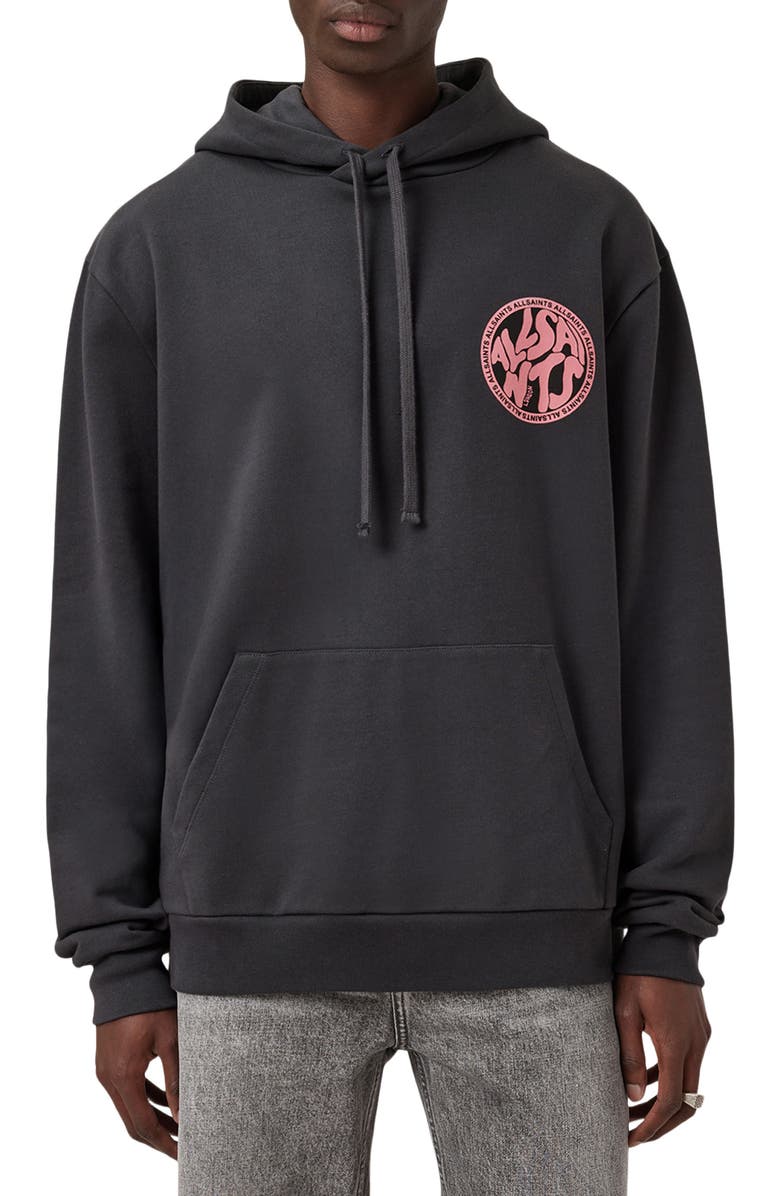 AllSaints Distortion OTH Hooded Pullover, Main, color, Washed Black/ Pink