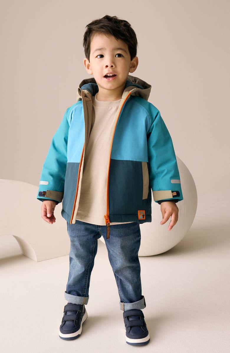 NEXT Kids' Colorblock Waterproof Fleece Lined Hooded Jacket, Alternate, color, Blue Multi