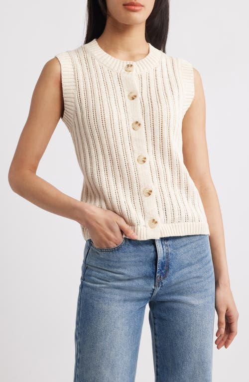 Sanctuary Pointelle Stitch Cotton Button-up Sweater Vest In Eco Natural