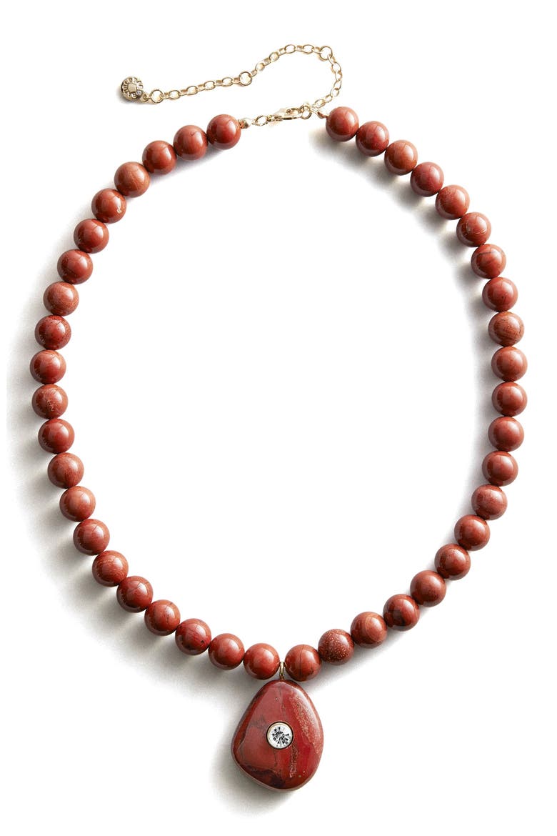 Jamie Semi-Precious Beaded Pendant Necklace, Main, color, RED