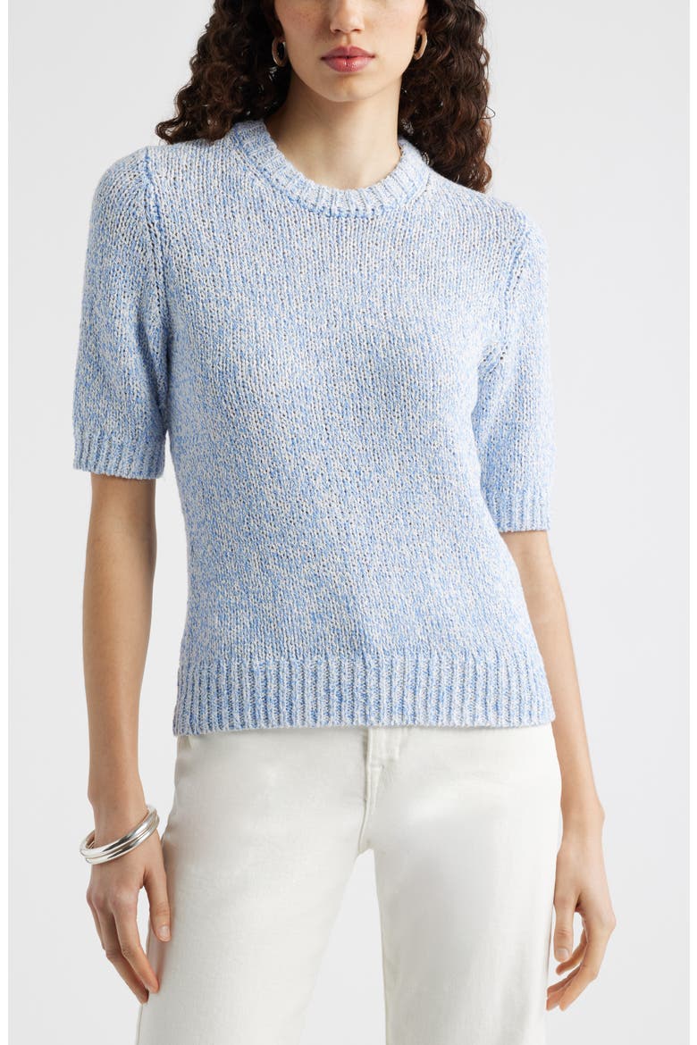 Elbow Sleeve Linen & Cotton Blend Sweater, Main, color, BLUE CORNFLOWER-IVORY MARL