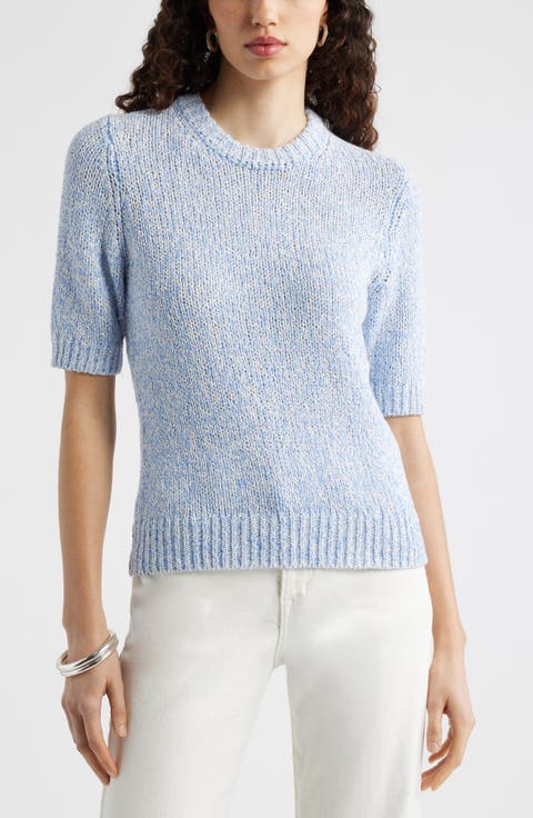 Elbow Sleeve Linen & Cotton Blend Sweater