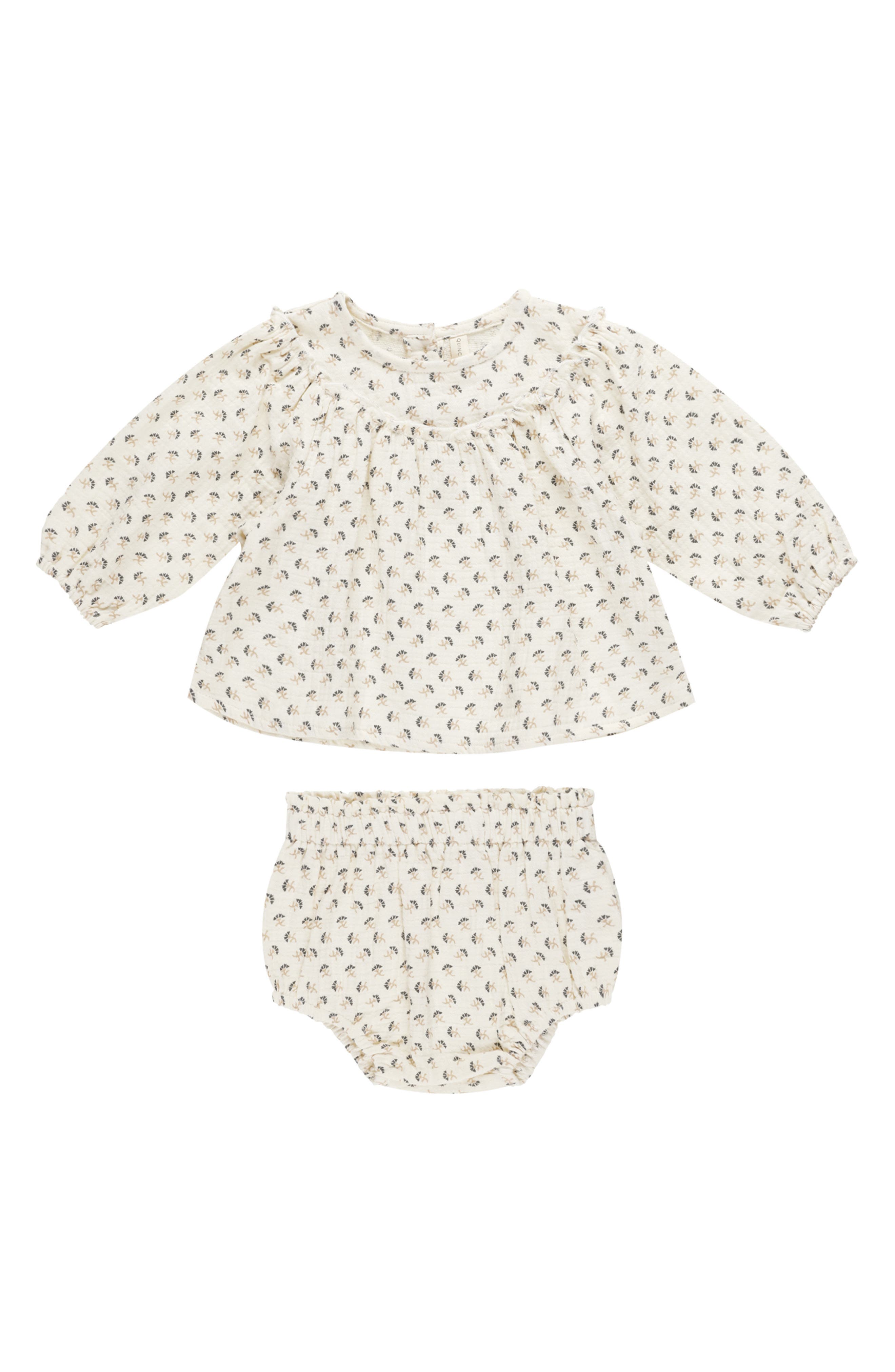QUINCY MAE Mia Ruffle Organic Cotton Top & Bloomers in French-Flora 