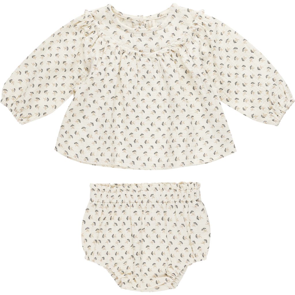 QUINCY MAE Mia Ruffle Organic Cotton Top & Bloomers in French-Flora