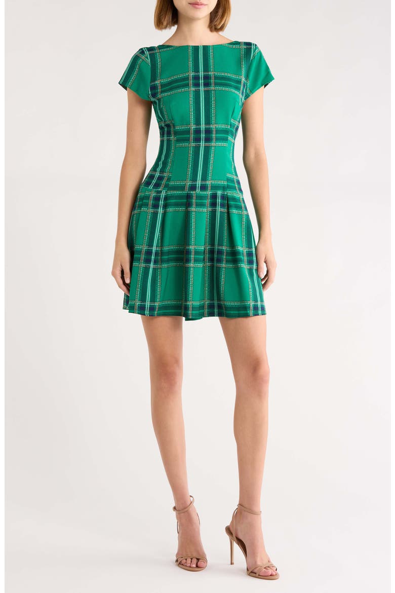 Jade Pleated Plaid Dress, Main, color, JADE MULTI