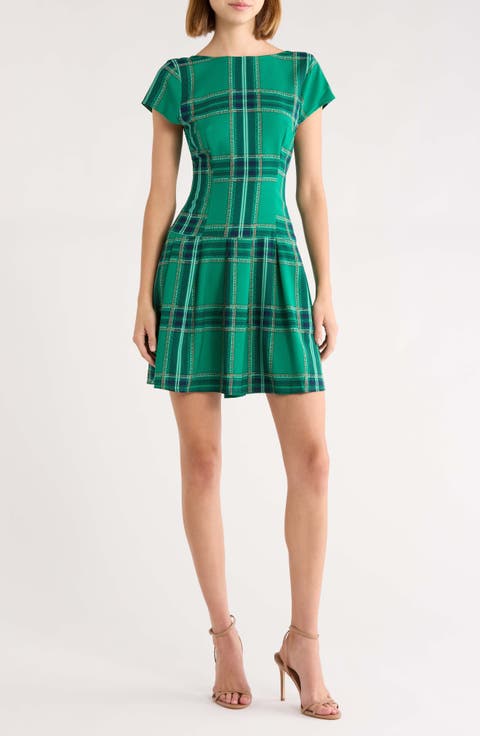 Jade Pleated Plaid Dress