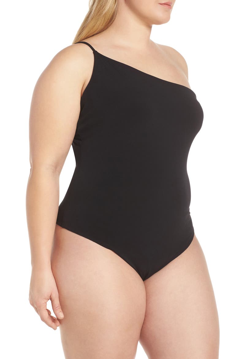 One-Shoulder Bodysuit, Alternate, color, BLACK