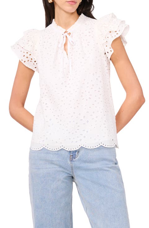 Flutter Sleeve Cotton Eyelet Top