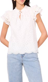 1.STATE Flutter Sleeve Cotton Eyelet Top