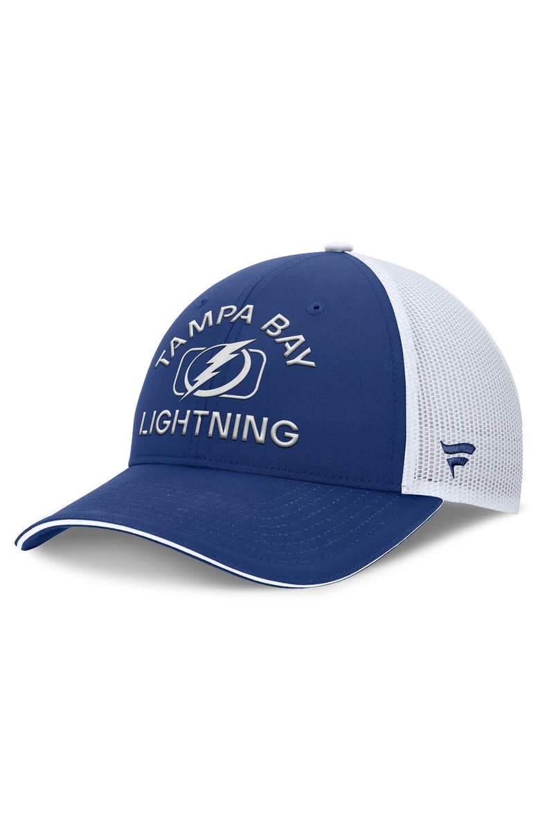 FANATICS Men's Fanatics Blue/White Tampa Bay Lightning Authentic Pro Rink Trucker Hat, Main, color, 