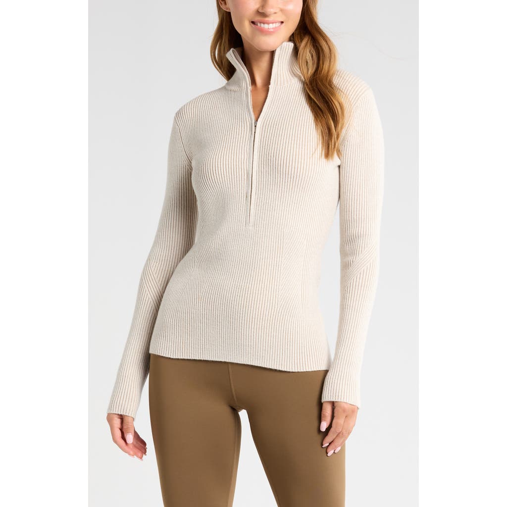 Zella Après Ski Half Zip Rib Sweater In Ivory Egret