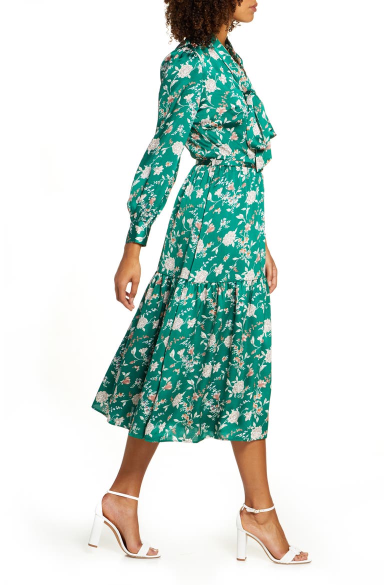 Floral Long Sleeve Satin Shirtdress, Alternate, color, GREEN FLORAL